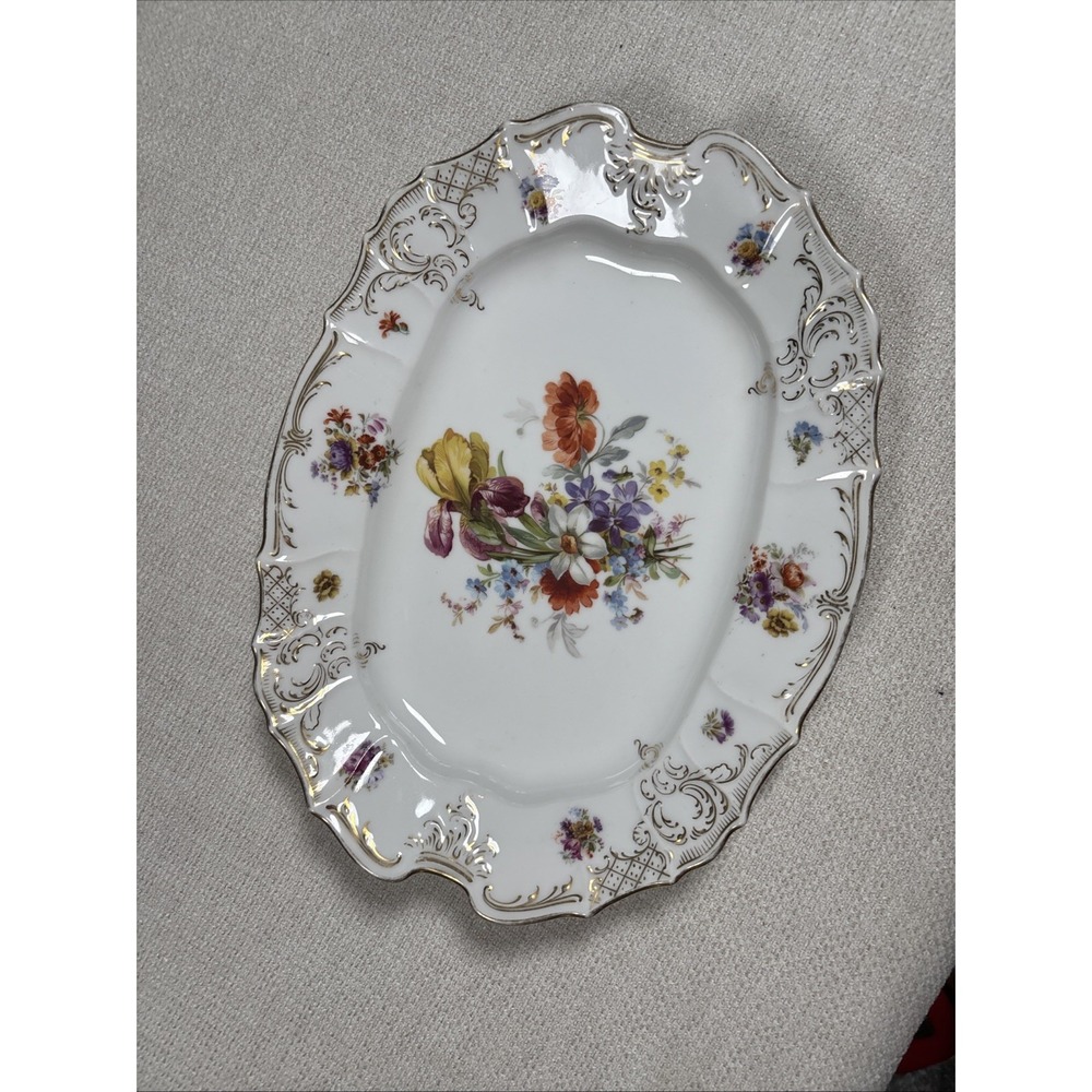 Vintage Royal Vienna Style Oval Porcelain Platter Dish Blue Beehive Shield Mark